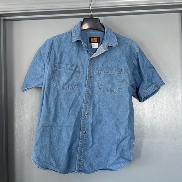 Blue Chambray Faded Glory Short Sleeves Metal Button Shirt Faded Glory Boys XL - Picture 1 of 5